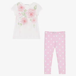 Balloon Chic-Белый топ и розовые легинсы из хлопка | Childrensalon Outlet