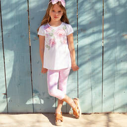 Balloon Chic-Белый топ и розовые легинсы из хлопка | Childrensalon Outlet