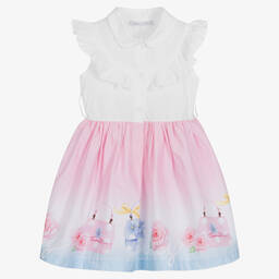 Balloon Chic-Girls White & Pink Cotton Poplin Dress | Childrensalon Outlet