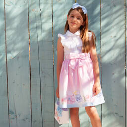 Balloon Chic-Girls White & Pink Cotton Poplin Dress | Childrensalon Outlet