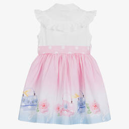 Balloon Chic-Girls White & Pink Cotton Poplin Dress | Childrensalon Outlet