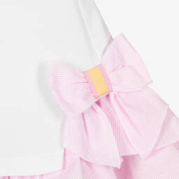 Balloon Chic-فستان قطن مزين بكشكش لون أبيض وزهري | Childrensalon Outlet