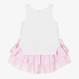 Balloon Chic-فستان قطن مزين بكشكش لون أبيض وزهري | Childrensalon Outlet