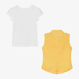 Balloon Chic-Girls White T-Shirt & Yellow Blouse Set | Childrensalon Outlet