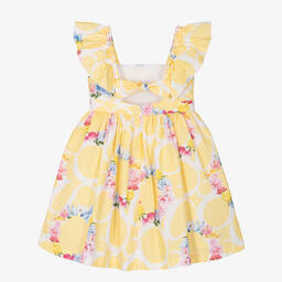 Balloon Chic-فستان قطن بوبلين لون أصفر بطبعة ورود | Childrensalon Outlet