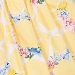 Balloon Chic-فستان قطن بوبلين لون أصفر بطبعة ورود | Childrensalon Outlet