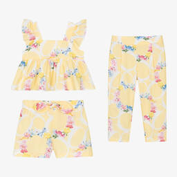 Balloon Chic-Girls Yellow Cotton Floral Shorts Set | Childrensalon Outlet