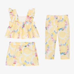 Balloon Chic-Girls Yellow Cotton Floral Shorts Set | Childrensalon Outlet