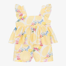 Balloon Chic-Girls Yellow Cotton Floral Shorts Set | Childrensalon Outlet