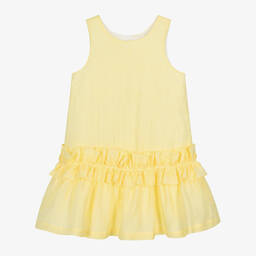 Balloon Chic-Girls Yellow Linen Ruffle Dress | Childrensalon Outlet