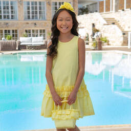Balloon Chic-Girls Yellow Linen Ruffle Dress | Childrensalon Outlet