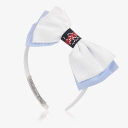 Balloon Chic-White & Blue Bow Hairband | Childrensalon Outlet
