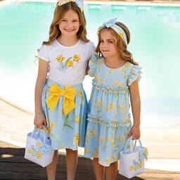 Balloon Chic-White & Blue Floral Cotton Bag (24cm) | Childrensalon Outlet