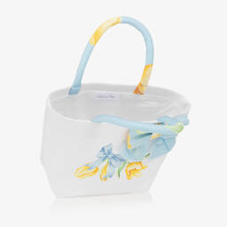 Balloon Chic-White & Blue Floral Cotton Bag (24cm) | Childrensalon Outlet