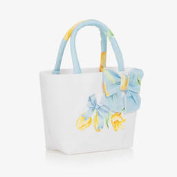 Balloon Chic-White & Blue Floral Cotton Bag (24cm) | Childrensalon Outlet