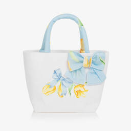 Balloon Chic-White & Blue Floral Cotton Bag (24cm) | Childrensalon Outlet