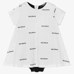 Balmain-Baby Girls White Logo Dress | Childrensalon Outlet
