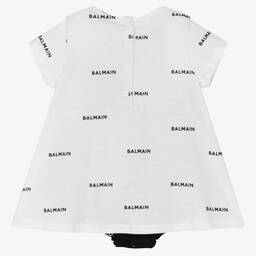 Balmain-Baby Girls White Logo Dress | Childrensalon Outlet