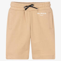 Balmain-Beige Cotton Logo Shorts | Childrensalon Outlet