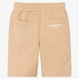 Balmain-Beige Cotton Logo Shorts | Childrensalon Outlet