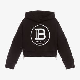 Balmain-Black Cotton Logo Hoodie | Childrensalon Outlet