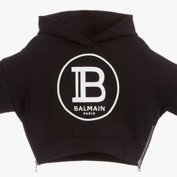 Balmain-Black Cotton Logo Hoodie | Childrensalon Outlet