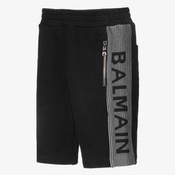 Balmain-Black Cotton Logo Shorts | Childrensalon Outlet