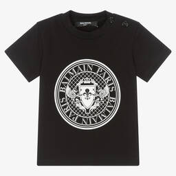 Balmain-Black Cotton Logo T-Shirt | Childrensalon Outlet