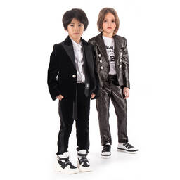 Balmain-Black Glittery Wool Trousers | Childrensalon Outlet