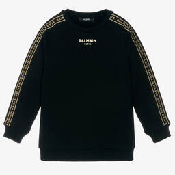 Balmain-Black & Gold Cotton Sweatshirt | Childrensalon Outlet