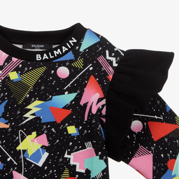 Balmain-سويتشيرت قصير قطن لون أسود للبنات | Childrensalon Outlet