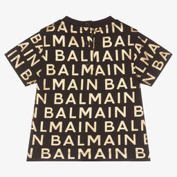 Balmain-Black & Metallic Gold Cotton Baby T-Shirt | Childrensalon Outlet
