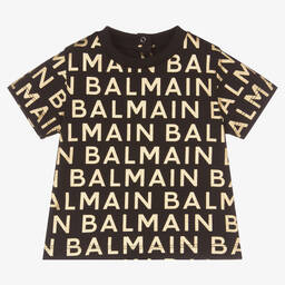 Balmain-Black & Metallic Gold Cotton Baby T-Shirt | Childrensalon Outlet