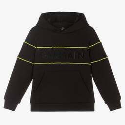 Balmain-Boys Black Cotton Logo Hoodie | Childrensalon Outlet