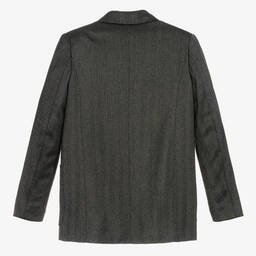 Balmain-Boys Black & Grey Wool Herringbone Blazer | Childrensalon Outlet
