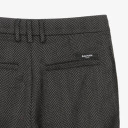 Balmain-Boys Black Herringbone Wool Trousers | Childrensalon Outlet