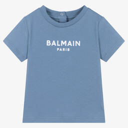 Balmain-Boys Blue Cotton T-Shirt | Childrensalon Outlet