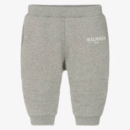 Balmain-Boys Charcoal Cotton Logo Trousers | Childrensalon Outlet