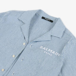 Balmain-قميص كلاسيكي مخطط أزرق للأولاد | Childrensalon Outlet
