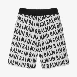 Balmain-Boys Grey Cotton Logo Shorts | Childrensalon Outlet