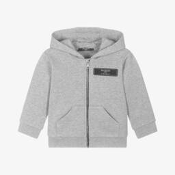 Balmain-Boys Grey Zip-Up Hoodie | Childrensalon Outlet