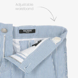 Balmain-شورت مخطط أزرق للأولاد من قماش سييرساكر | Childrensalon Outlet