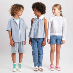 Balmain-شورت مخطط أزرق للأولاد من قماش سييرساكر | Childrensalon Outlet