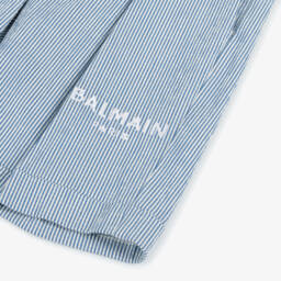Balmain-شورت مخطط أزرق للأولاد من قماش سييرساكر | Childrensalon Outlet