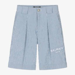 Balmain-شورت مخطط أزرق للأولاد من قماش سييرساكر | Childrensalon Outlet