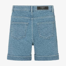 Balmain-Boys Signature Print Denim Shorts | Childrensalon Outlet