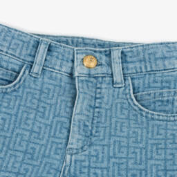 Balmain-Boys Signature Print Denim Shorts | Childrensalon Outlet