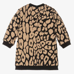 Balmain-Girls Black & Beige Cotton Leopard Dress | Childrensalon Outlet