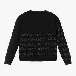 Balmain-كارديغان قطن وفيسكوز محبوك لون أسود للبنات | Childrensalon Outlet