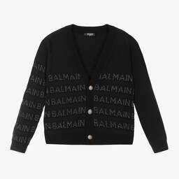 Balmain-كارديغان قطن وفيسكوز محبوك لون أسود للبنات | Childrensalon Outlet